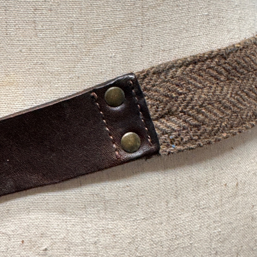 URBN Herringbone Belt Women 38 Brown Leather Tweed Dark Academia Heritage - Picture 3 of 10